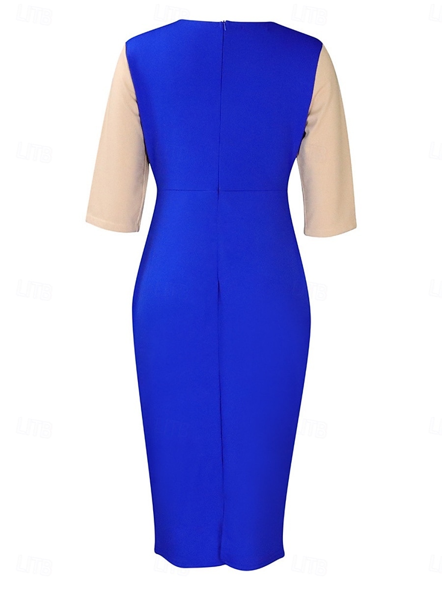 Per donna Vestito longuette Abito casual Aderente Elegante Moda Informale Da mare Giornaliero Standard Color Block Manica a 3/4 Girocollo Nero Bianco Rosso Blu reale Estate del 2025 a $39.99 –P16