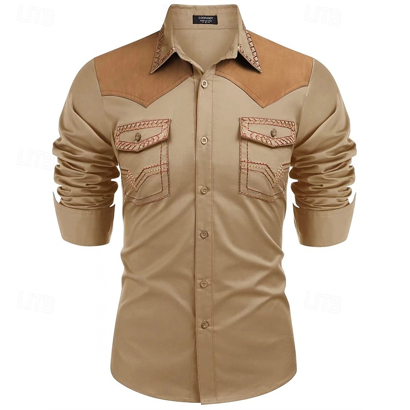 Herren Hemd Sommerhemd Freizeithemd Knopfhemd Hellkaki Schwarz Rote Marineblau Blau Langarm Farbblock Revers Urlaub Hawaiianisch Button-Down Bekleidung Baumwollmischung Mode Lässig Bequem 2025 - $47.99 –P6