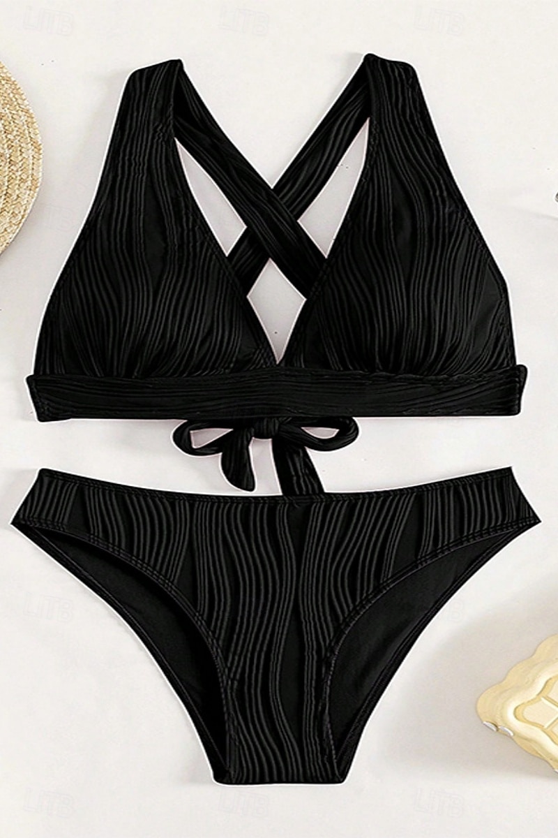 Dam Badkläder Bikini 2 st Kaxig Baddräkt Öppen rygg Smal Semester Standkläder Ensfärgat V-hals Ärmlös Baddräkter 2025 - $23.99 –P9