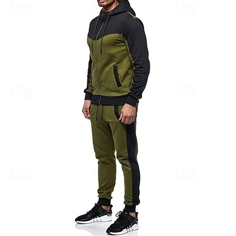 Homens Conjunto de treino Moletom Full Zip Hoodie Moletom com capuz e calças Conjunto de roupas Capuz Com Capuz Ao ar livre Diário Esportes Bolsos Com Cordão 2 Peças Bloco de cor Preto Branco Vermelho de 2025 por $27.99 –P11