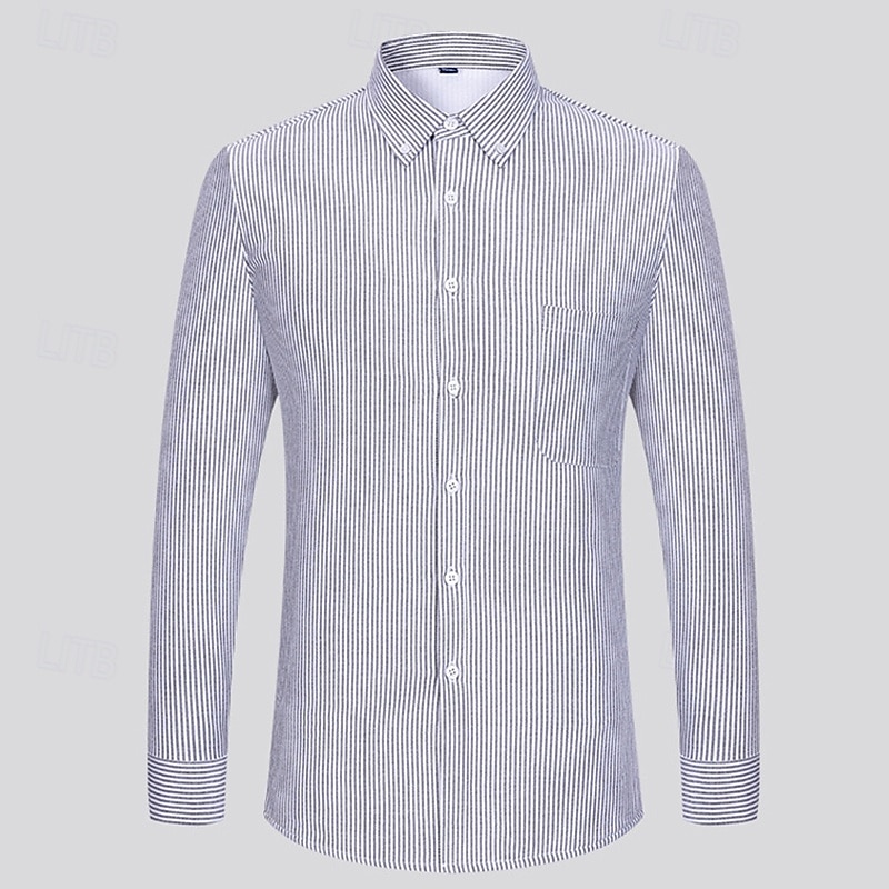 Herr Skjorta Knapp upp skjorta Randig Bröllop Fest Vit Marinblå Blå Himmelsblå Långärmad Kavajslag Höst Vinter Kläder Fleece 2025 - $29.99 –P8