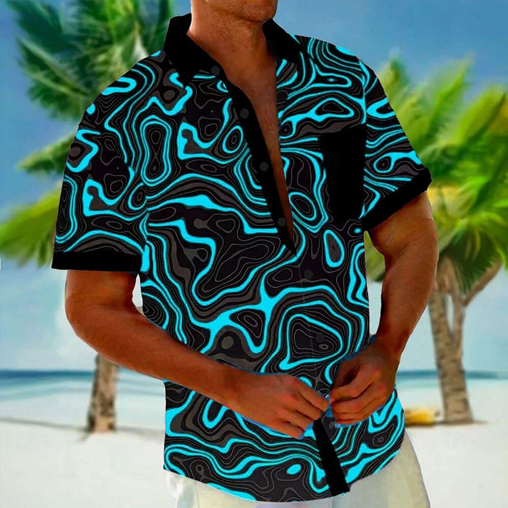 Voor heren Geometrisch Lijnen / golven Overhemd Overhemd met knopen Korte mouw Mode-casual Vakantie Feestdagen Strand Kleding Zomer Herfst Strijkijzer 3D-afdrukken shirts met kraag Voorste zak Rood 2025 - $23.99 –P5