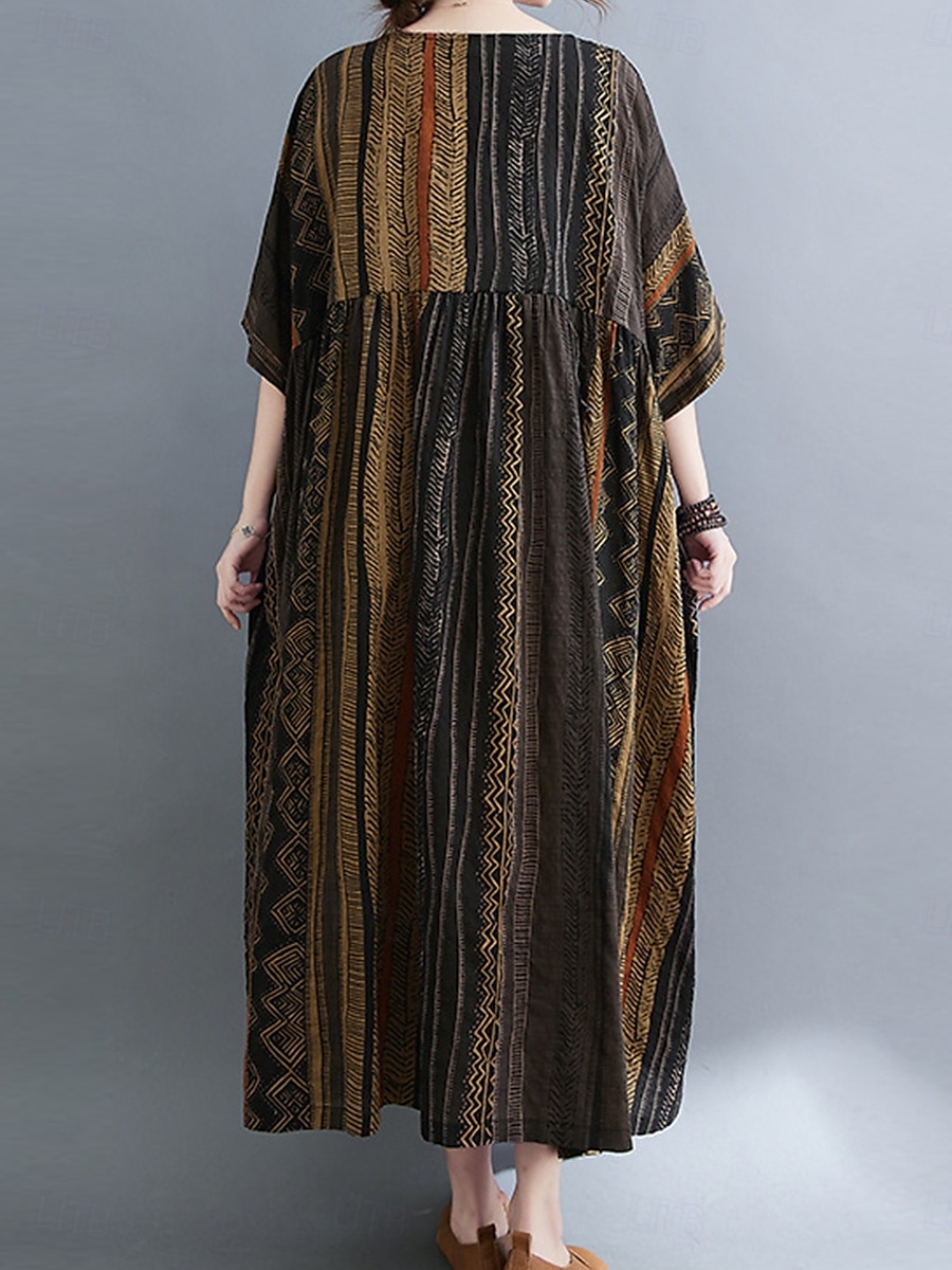 Femmes Robe maxi Robes en coton et lin Robe Décontractée Basique Occasionnel Vacances Quotidien Coupe régulière Graphique Manche Courte Col ras du cou Marron foncé Rouge Bordeaux Été de 2025 ? $32.99 –P5