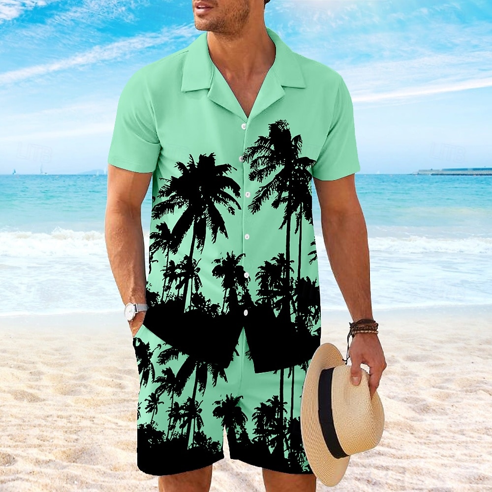 Herren Kokospalme 2St Hemden-Sets Hemd Kurzarm Kurze Hosen Kubanisches Halsband Urlaub Hawaiianisch Party Lässig Täglich 3D-Druck Sommer Rubinrot Weiß Gelb 2026 - $40.99 –P4