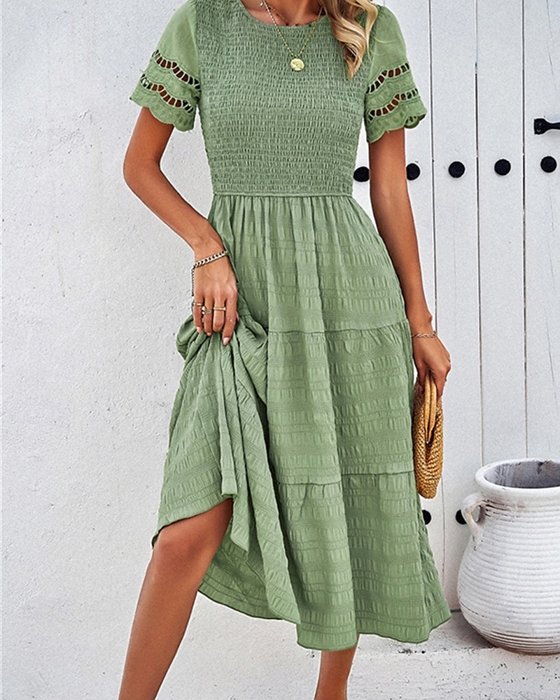 Pentru femei Rochii Midi Rochie albă Rochie de dantela Rochie casual Rochie de vară Modă În aer liber Concediu Dată Fit regulat Simplu Manșon scurt Stil Nautic Negru Alb Trifoi Vară Primăvară 2025 - $31.99 –P5
