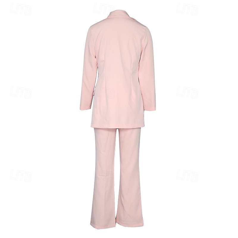 Women's Fashion Business Blazer Blazer Suits Dress Pants Pants Trousers Long Sleeve Notch lapel collar Solid Color Outdoor Daily Wear Black Pink Blue Spring Regular Fit 2025 - $35.99 –P6