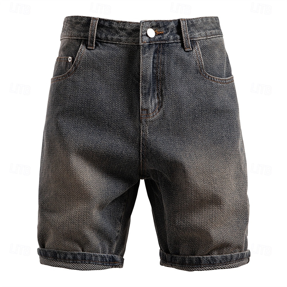 Herre Jeans Dongerishorts Knapper Lomme Gradert Knelengde utendørs Feriereise Avslappet Ferie Årgang Blå Grå Mikroelastisk 2025 - $20.99 –P4