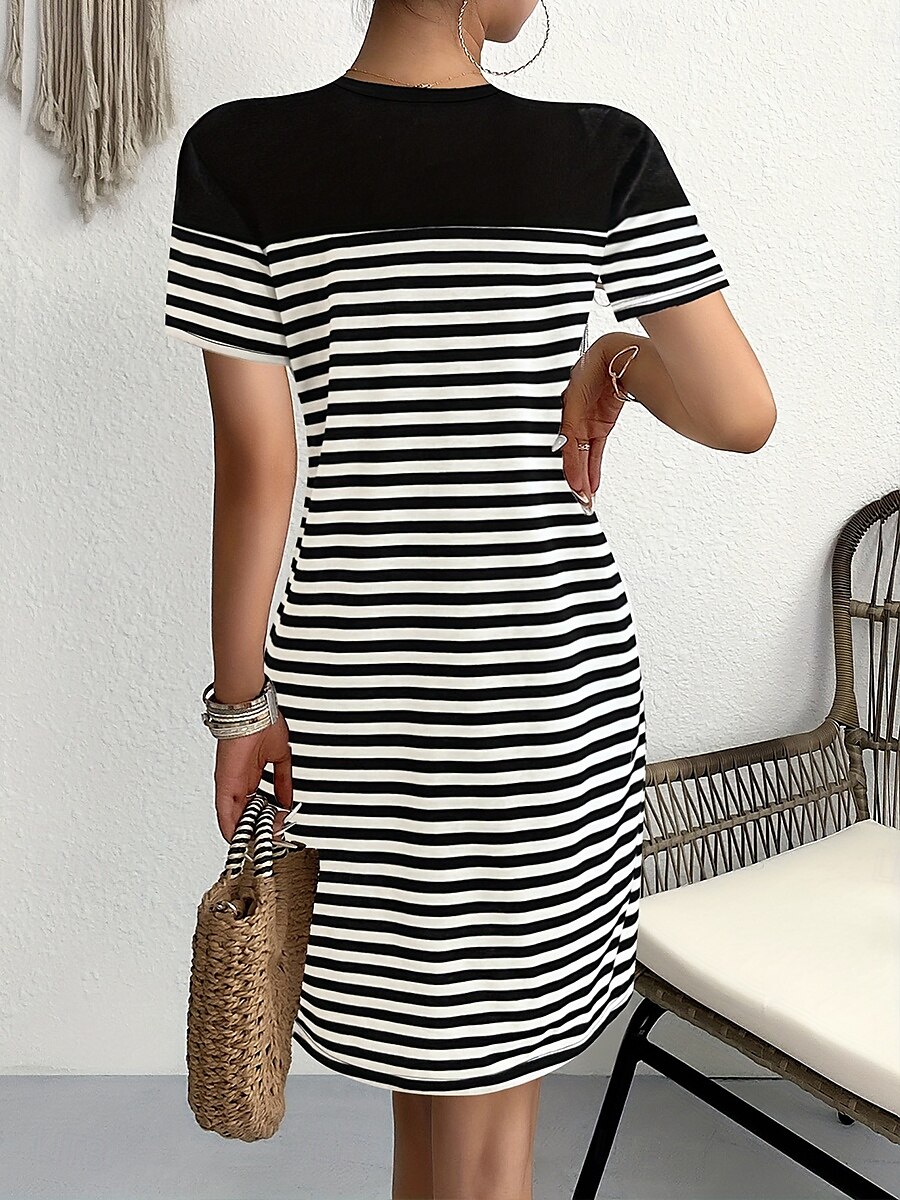 Women's Mini Dress T Shirt Dress Tee Dress Shift Dress Athletic Dress Stylish Casual Vacation Daily Regular Fit Stripe Short Sleeve Crew Neck Black Yellow Pink Brown Summer 2025 - $20.99 –P2