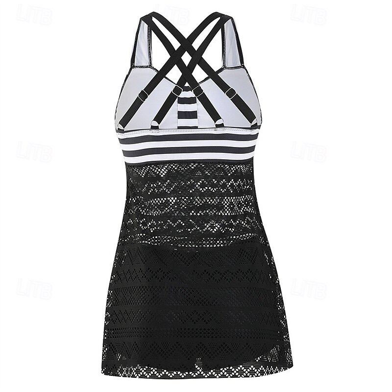 Dam Tankini Tvådelad baddräkt Spets Badkläder Rand Badkläder Svart Purpur Andningsfunktion Snabb tork Lättvikt Ärmlös - Simmning Surfing Strand Sommar Vår Plusstorlekar 2025 - $26.99 –P4