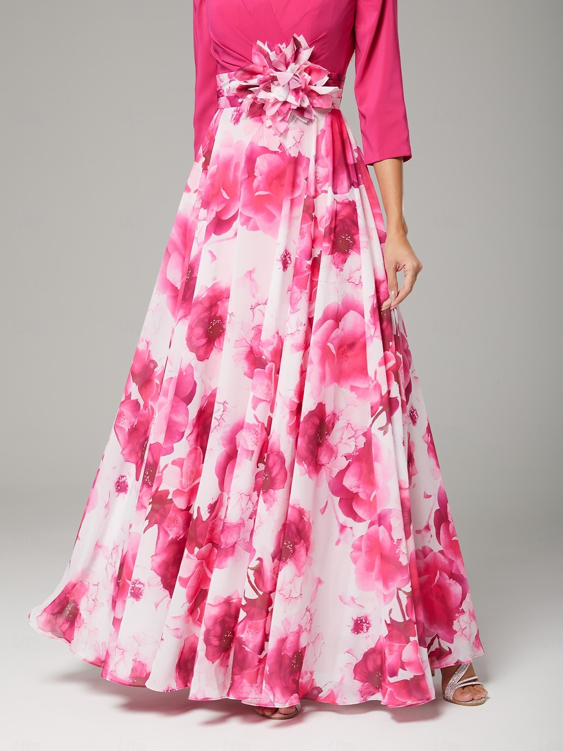 Robe Mère de la Mariée A-Line Robe Élégante Col V Longueur Du Sol En Chiffon Manche 3/4 avec Fleur Robe Derby Robe de Course Invité de Mariage 2025 de 2025 ? $198.99 –P6