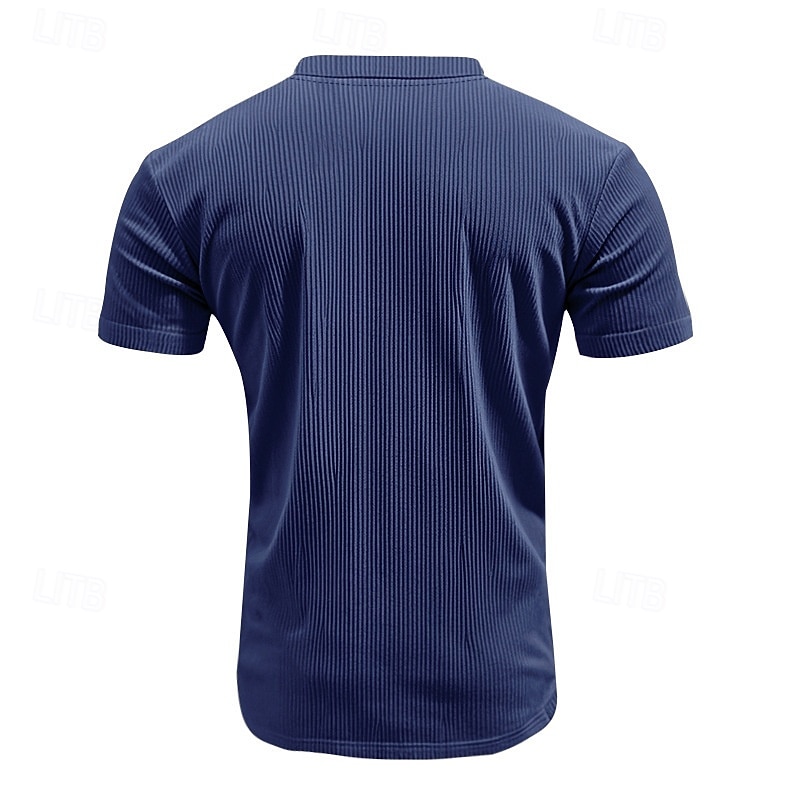 Men's Corduroy Shirt Short Sleeve Shirt Tee Top Short Sleeve V Neck Spring & Summer Summer Solid Color Pit Strip Sports Daily V Neck Warm Casual Outdoor Navy Blue Top Tee for Men 2026 - $25.99 –P4