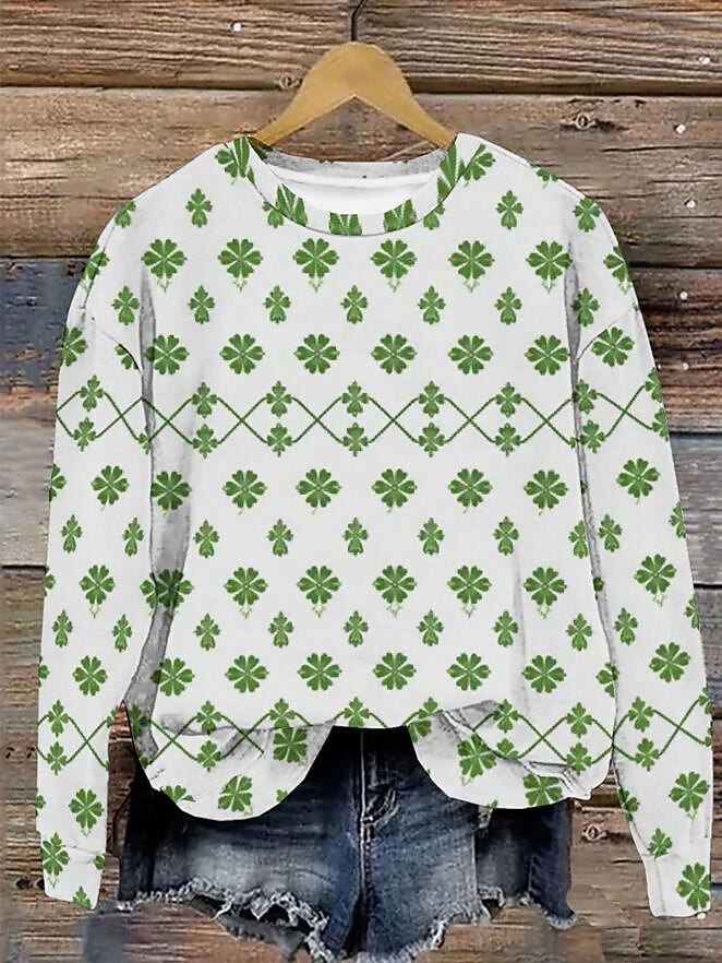 Femmes Sweats à capuche Trèfle Occasionnel manche longue Col rond Hauts Réguliers Travail Tenue Quotidienne Occasionnel Imprimé Vert Printemps de 2025 ? $27.99 –P1