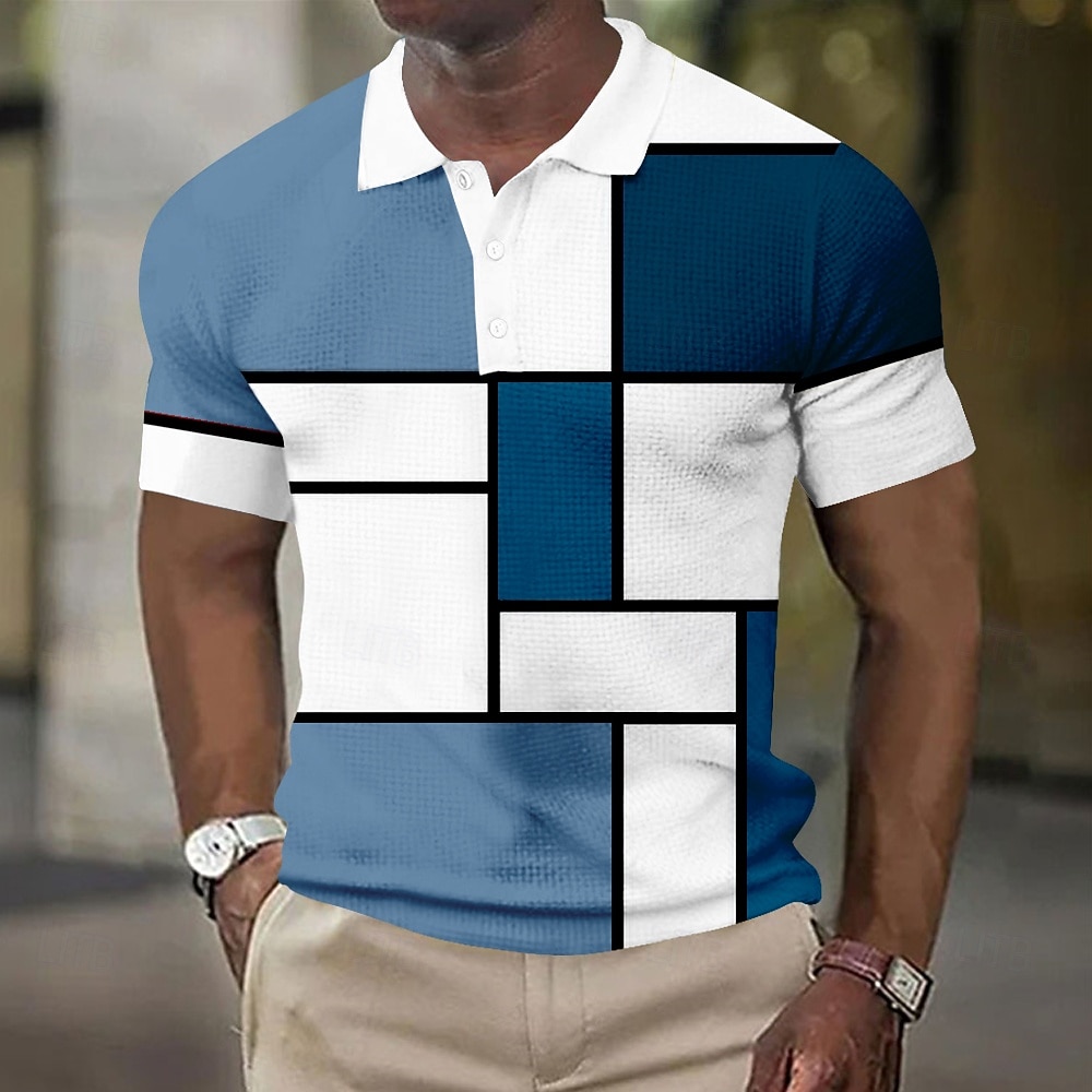 Voor heren Kleurenblok Wafel Poloshirts Korte mouw Poloshirt Overhemden met kraag Zakelijk informeel Buiten liiketoiminta School Dagelijks gebruik 3D-afdrukken Knop Zomer Oranje 2026 - $24.99 –P3