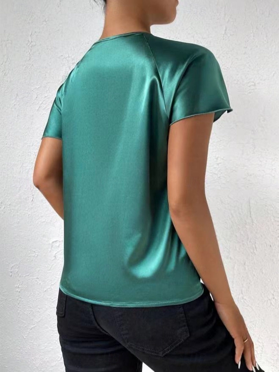 Kvinnes Camisole Tank Top Ensfarget Elegant Stilren Kortermet V U-ring Regular Topper Bryllupsgjest Arbeid Svart Rosa Marineblå Grønn Khaki Sommer Vår 2025 - $19.99 –P2
