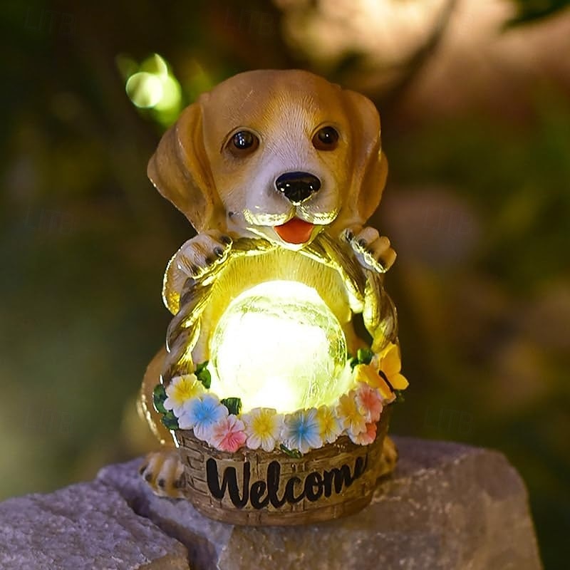 Solar-Powered Dog Statue Light with Retro LED Lantern - Outdoor Garden Decor for Patio, Porch, Balcony, Holiday Decoration 2025 - $42.99 –P8