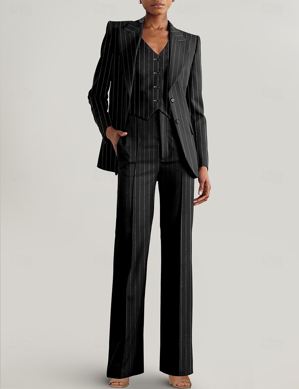 Nadrágöltöny 3 Részes Készlet Anyának a Menyasszonyhoz Tuxedo Esküvői Vendég Elegáns Blézer Klapák Bokahosszig Csíkos Hosszú Ujjú Zsebekkel 2025 - $199.99 –P8