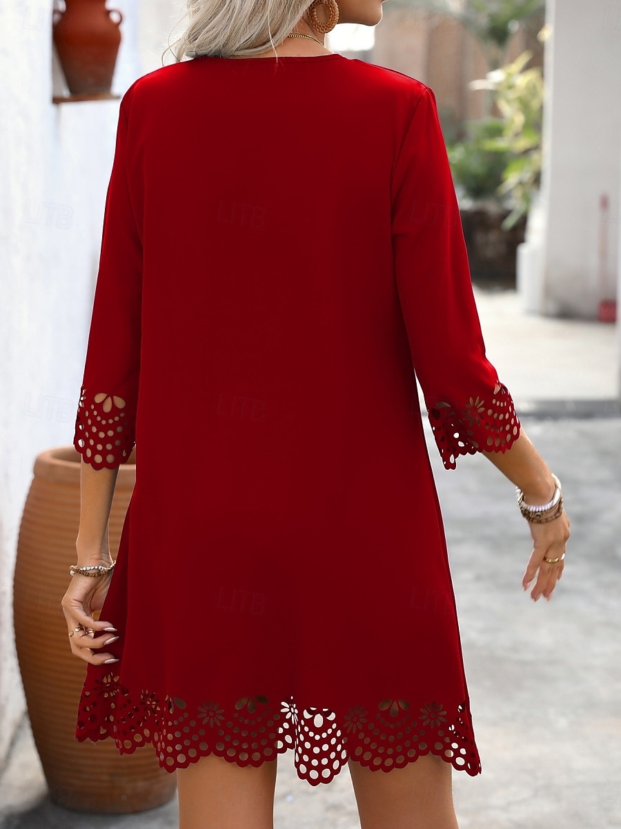 Damen Minikleid schwarzes kleid Freizeitkleid Cocktailkleid Abendkleid Basic Lässig Urlaub Täglich Normale Passform Einfach Dreiviertelarm V Ausschnitt Schwarz Rote Blau Sommer 2025 - $22.99 –P8