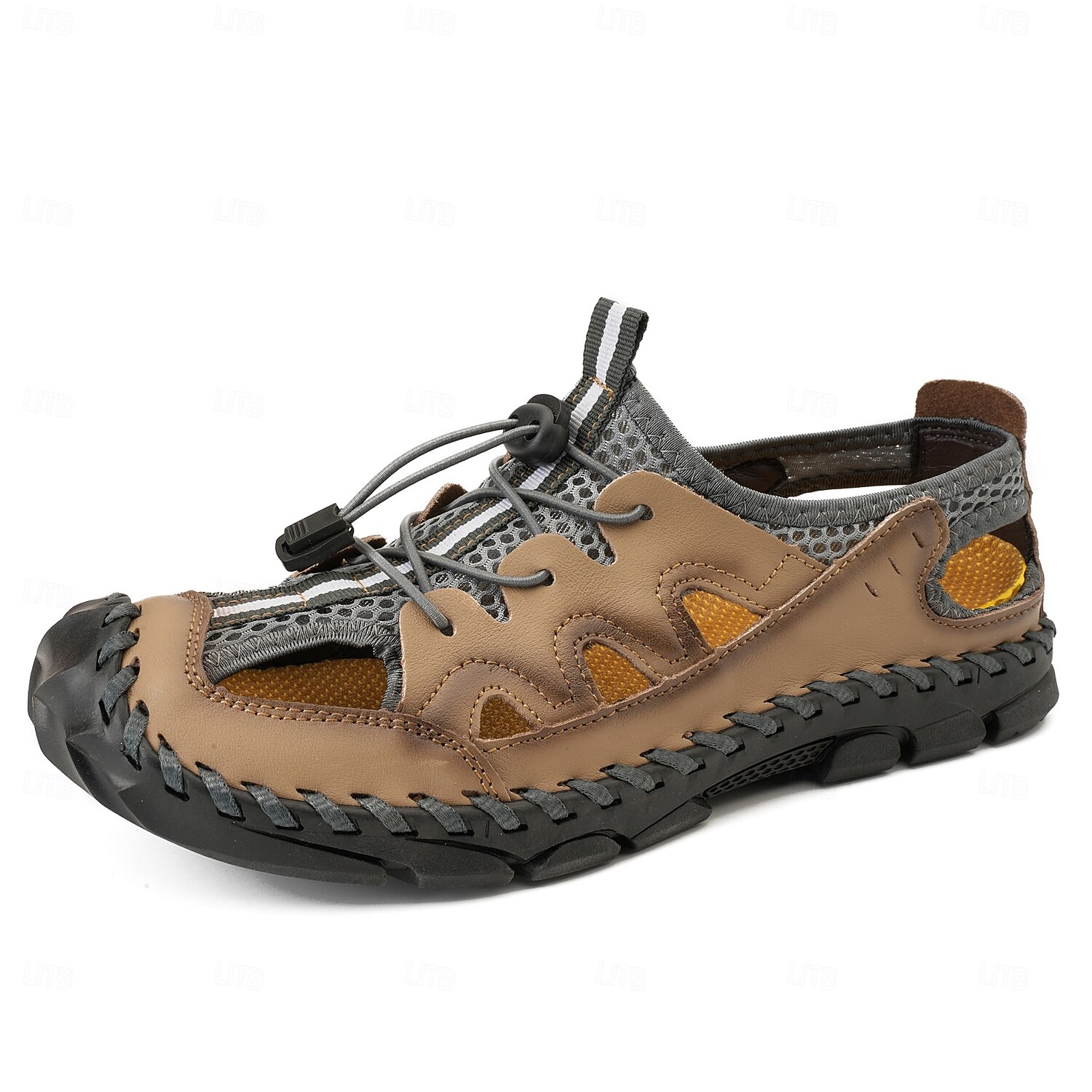 sandálias masculinas marrons para atividades ao ar livre com malha respirável e sistema de cadarço ajustável, sola durável - perfeitas para caminhadas, acampamentos e atividades de verão de 2025 por $36.99 -P2