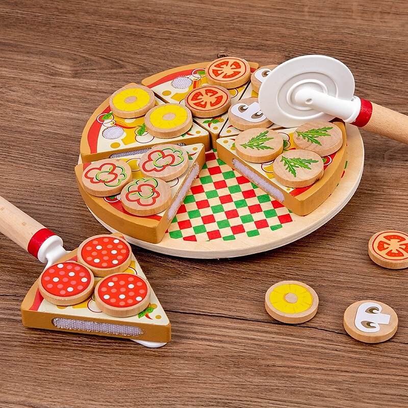 lasten koulutus käytännön pizzasimulaatiolelut puinen simulaatio leikkitalo sienipizza leikattu ja leikkilelut 2025 - $31.99 –P3