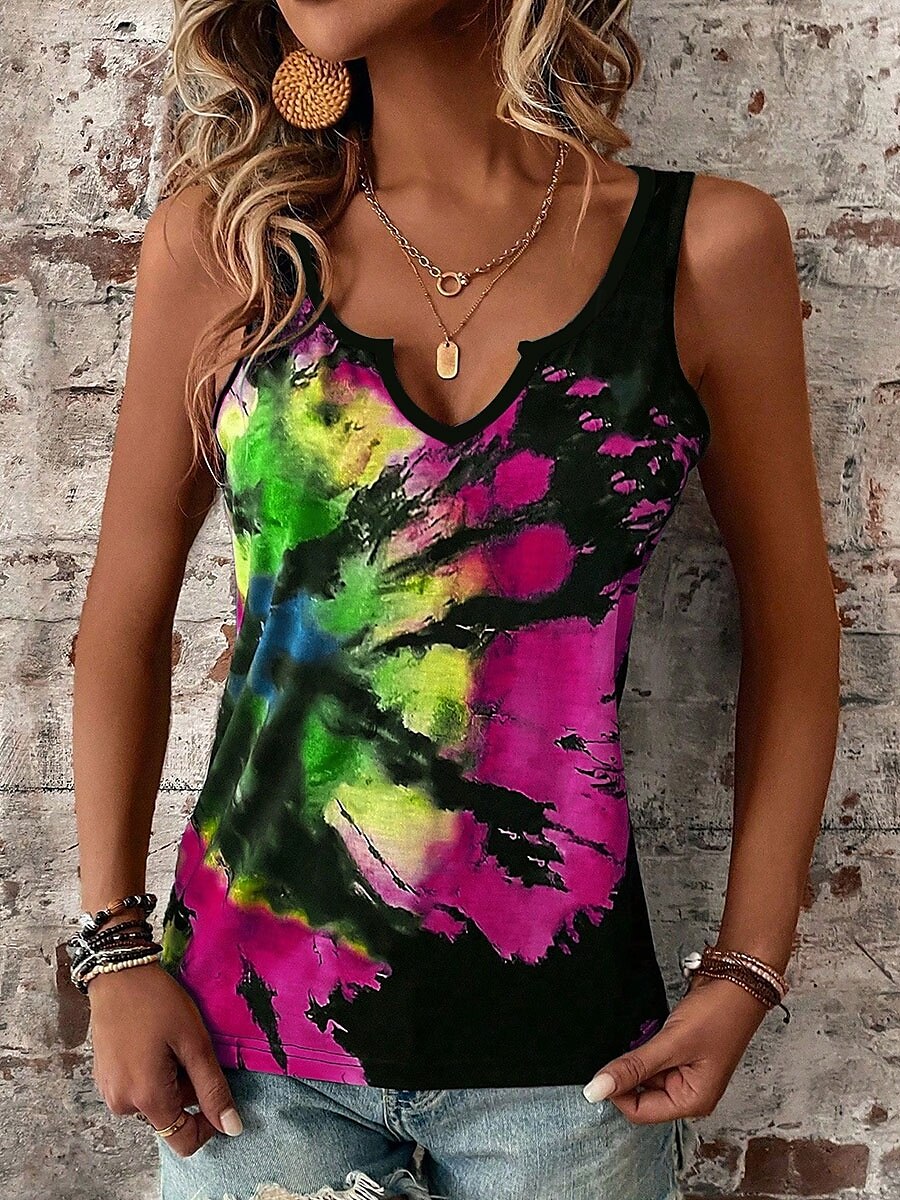 Női top camisole batikolt stílusos hétköznapi ujjatlan V nyakú normál fazonú napi nyomott fukszia nyár 2025 - $17.99 –P3