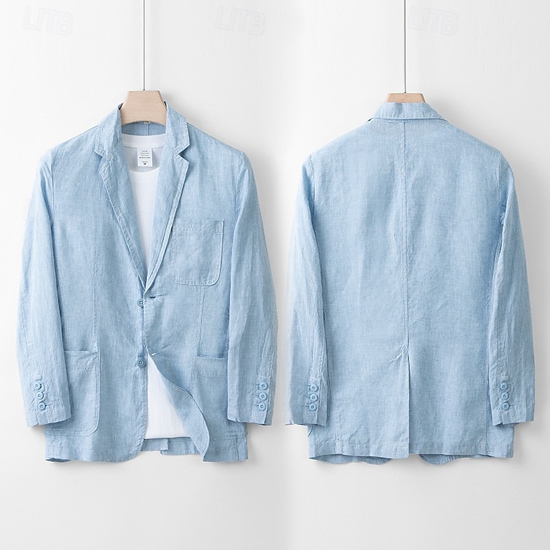 Homme Blazer 100% lin blazer Entreprise Soirée Cocktail Fête de Mariage Mode Décontractées Printemps Automne 100% Lin Couleur unie Boutons Poche Confortable Boutonnage Simple veste Noir Blanche bleu de 2025 ? $132.99 –P8