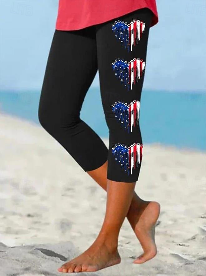 Självständighetsdagen Kvinnors Patriotiska Fjärde Juli Leggings Capri Byxor Hög Elasticitet Streetwear Helt Längd Hög Midja Byxor Påsk Flagga Tryck Termisk Varm Andas Mjuk Utomhus Daglig Svart Grå 2025 - $18.99 –P1