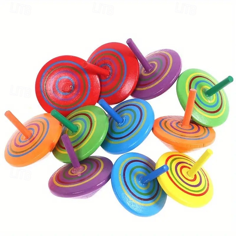 10 piezas de peonzas de madera no tóxicas de colores, juguete de madera hecho a mano con superficie lisa para niños de jardín de infantes, rellenos para bolsas de fiesta, regalos de fiesta, regalos de 2025 - $12.99 –P6