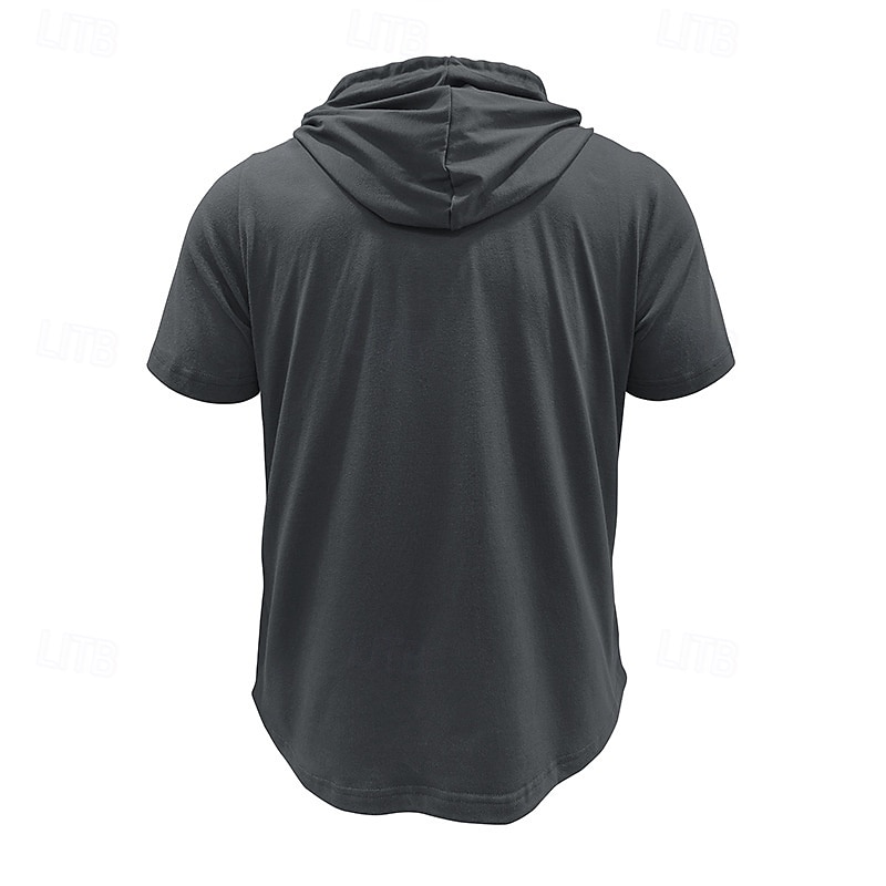 Men's T Shirt Henley Shirt Tee Short Sleeve Shirt Short Sleeve Hooded Henley Summer Spring Color Block Fashion Designer Basic Drawstring Vacation Street Going out Black Khaki Light Grey Top Tee for 2025 - $26.99 –P9