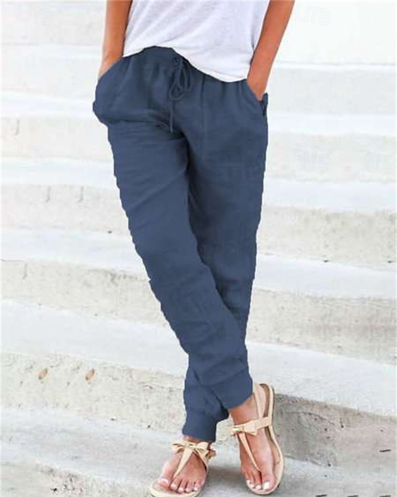Mujer Pantalones tapered Pantalones de lino y algodón Moda Ropa de calle Confort Longitud total Alta cintura Plano Bolsillo Correa Cintura elástica Confortable Al Aire Libre Cómodo Calle Ropa 2025 - $21.99 –P3