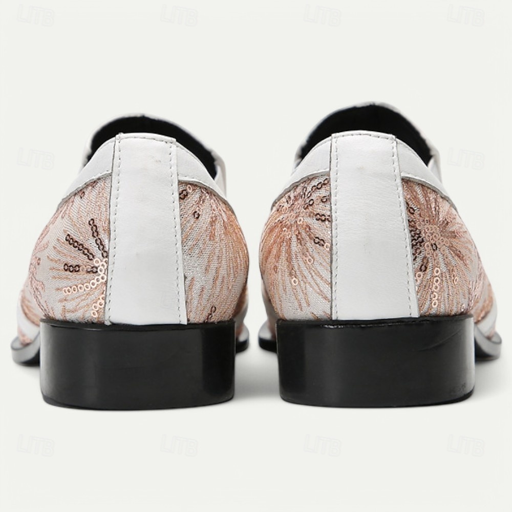 Mocassins em Couro de Vaca Premium Masculinos com Design Floral em Lantejoulas e Detalhe de Fivela de Cristal com Ponta Dourada–Sapatos Slip-On de Luxo para Ocasiões Especiais e Vestuário Noturno de 2025 por €104.02 –P6