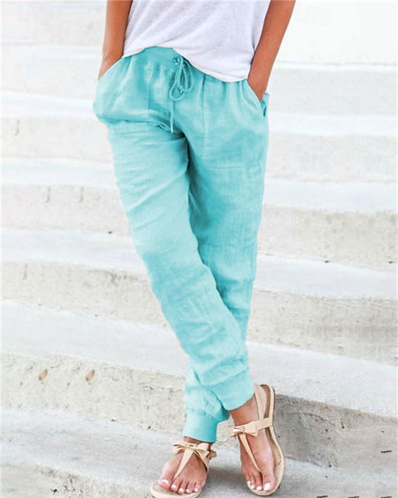 Mujer Pantalones tapered Pantalones de lino y algodón Moda Ropa de calle Confort Longitud total Alta cintura Plano Bolsillo Correa Cintura elástica Confortable Al Aire Libre Cómodo Calle Ropa 2025 - $21.99 –P1