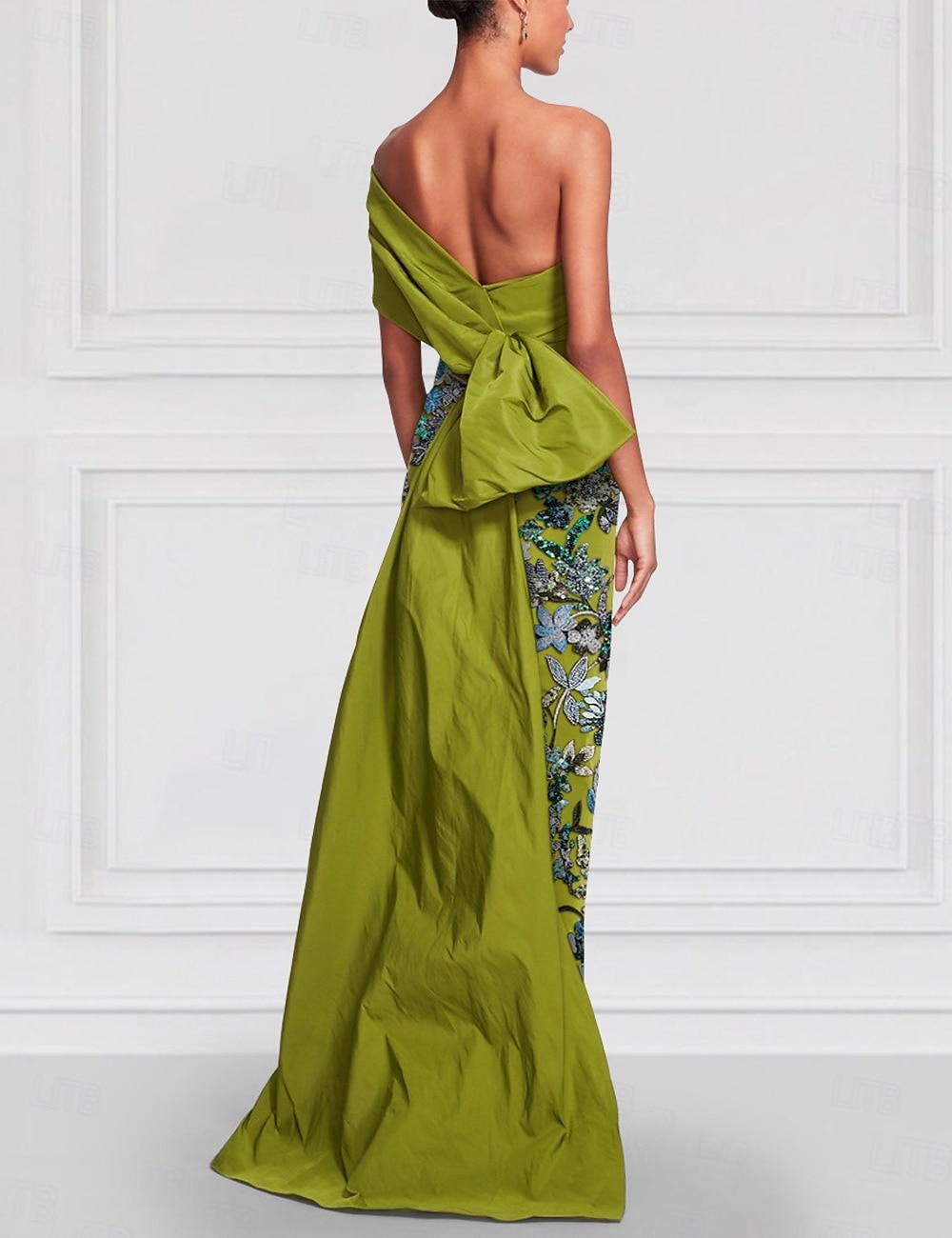 Tubino / Colonna Abito da Sera Elegante Vestito Formale Matrimonio Lunghezza al pavimento Manica Corta Senza Spalle Raso con Spacco Ricamo 2025 del 2025 a $154.99 –P2
