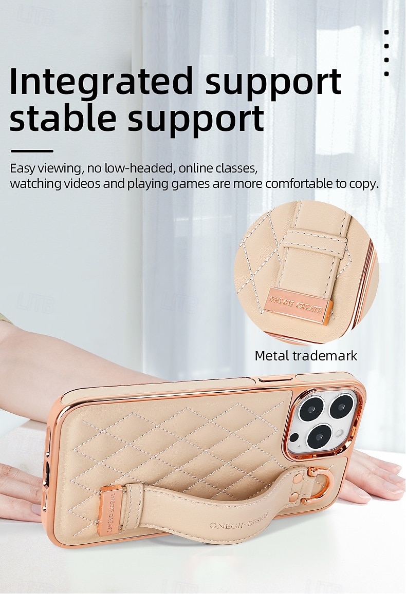 Phone Case For iPhone 16 iPhone 16 Pro iPhone 16 Pro Max iPhone 15 iPhone 15 Pro Max iPhone 14 Pro Max iPhone 13 12 Pro Max Back Cover with Stand Holder with Wrist Strap Shockproof Retro Plating PU 2025 - $26.99 –P4