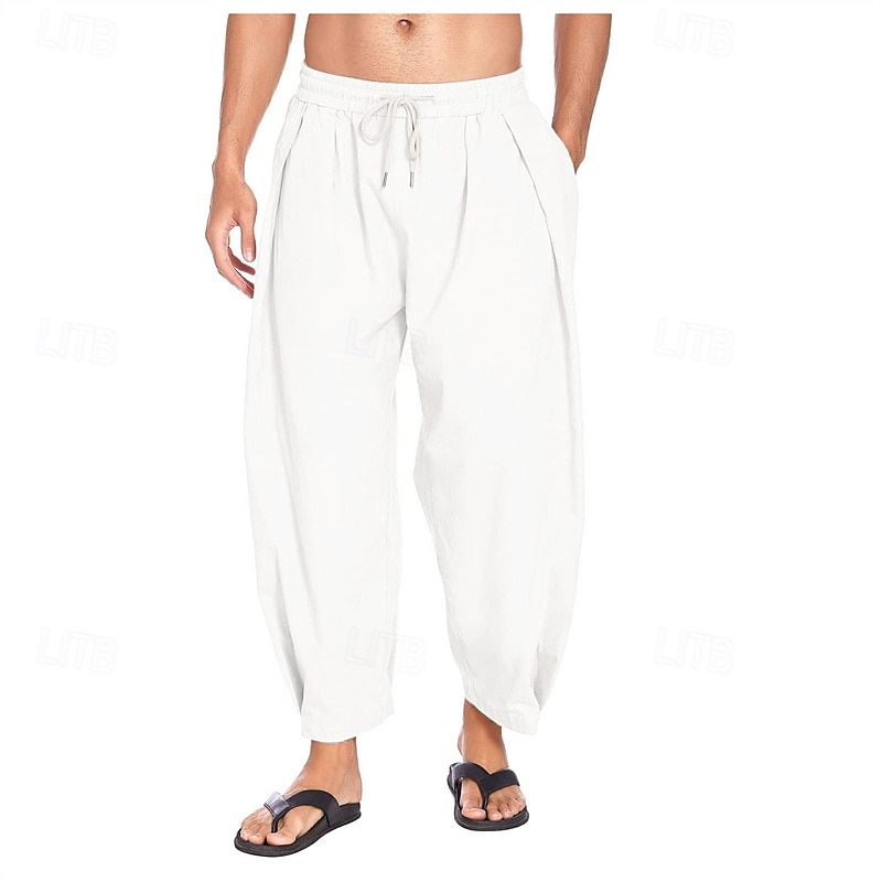 Homens Calças de linho Calça verão Calças de praia Calças Harem Bolsos Com Cordão Cintura elástica Tecido Conforto Respirável Mimolet Férias Diário Feriado Havaiana Boho Azul Céu Preto de 2025 por $18.99 –P2