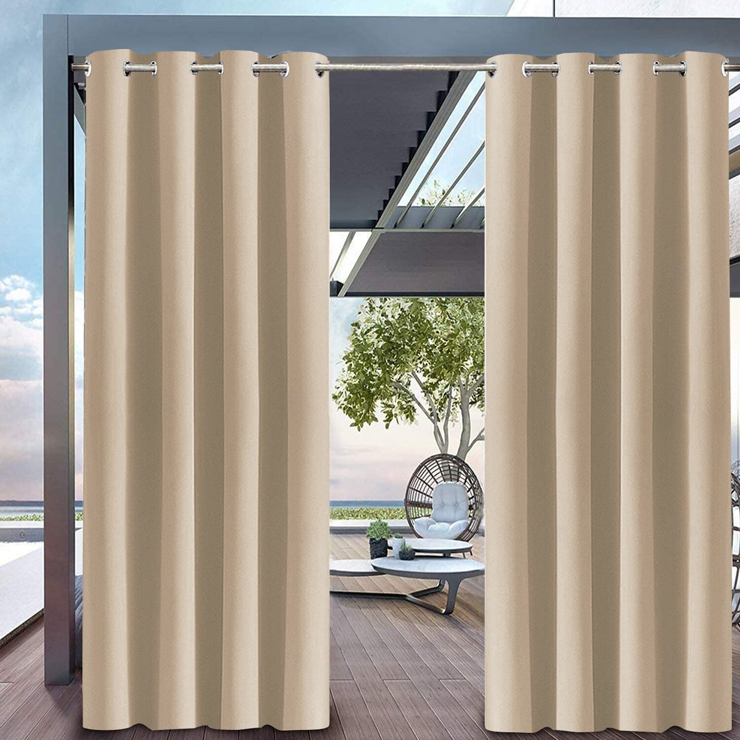 Vodotěsná venkovní závěsová ochrana soukromí skládací patrové závěsy farmářského stylu pergolové závěsy s okem pro altán balkon verandu večírek hotel 1 panel 2025 - $31.99 –P12