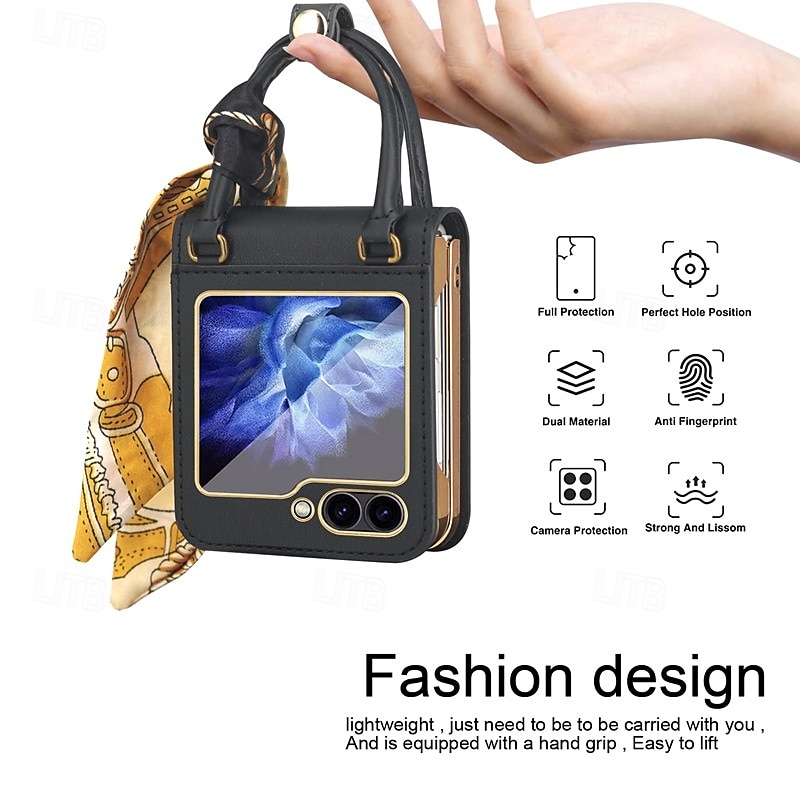 Phone Case For Samsung Galaxy Z Flip 6 Z Flip 5 Z Flip 4 Z Flip 3 Back Cover with Wrist Strap Shockproof Retro PU Leather 2025 - $35.99 –P3
