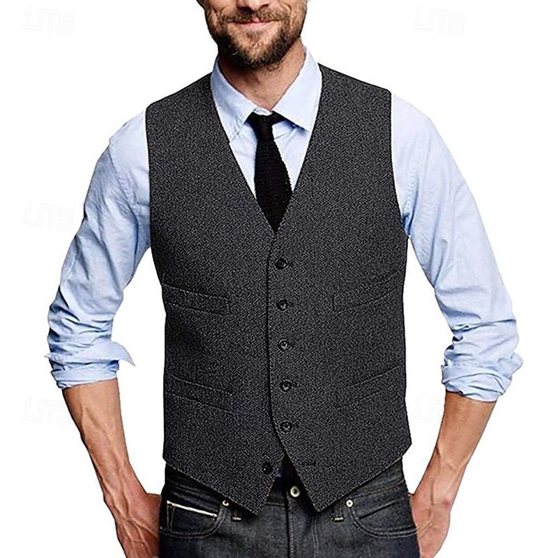 Ανδρικά Veste Γιλέκο Gilet Διακοπές Καθημερινά Γαμήλιο Πάρτι Ημερομηνία Μοντέρνα Καθημερινό Άνοιξη Φθινόπωρο Κουμπιά Τσέπη Πολυεστέρας Άνετο Σκέτο Μονόπετο Ενός Κουμπιού Λαιμόκοψη V Κανονικό 2025 - $37.99 –P3
