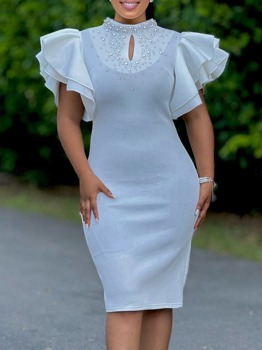 Dames Halflange jurk Gala jurk Feestjurk Satijnen Jurk Bruiloft gast jurk Elegant Formeel Feest Bruiloft gast Verloving Normale pasvorm Effen Korte mouw Coltrui Zwart Wit Blozend Roze Rood Zomer 2025 - $55.99 –P10