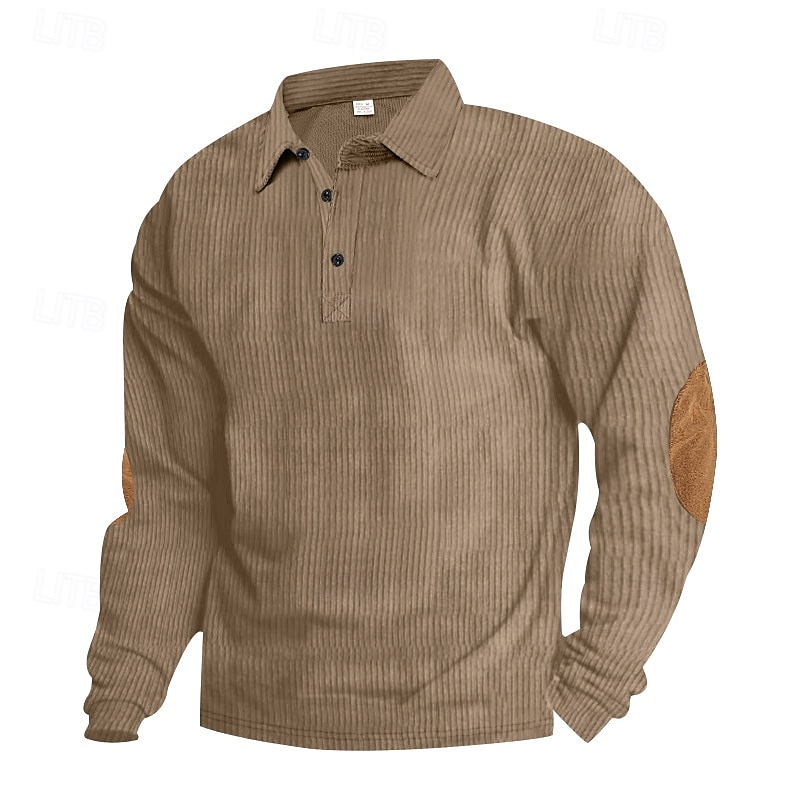Men's Corduroy Shirt Button Up Polos Casual Sports Lapel Long Sleeve Fashion Basic Color Block Patchwork Button Spring Fall & Winter Regular Fit Army Green Navy Blue Brown Gray Corduroy Shirt 2025 - $22.99 –P10