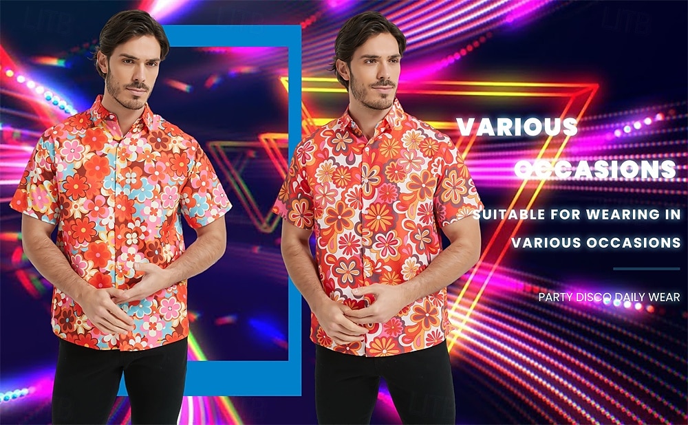 Retro 70. léta Tričko Aloha košile Hippie Květinový Maškarní kostým Pánské Dovolená Párty Pride Parade Dospělé Tričko 2025 - $20.99 –P2
