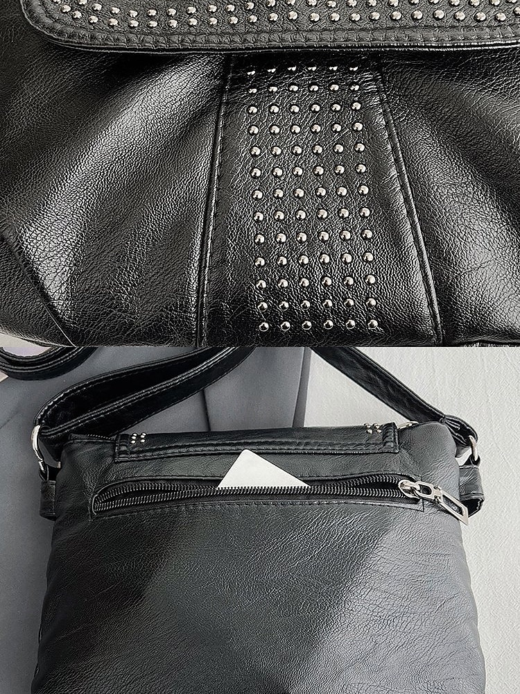 brun crossbody-väska i konstläder med dubbdetaljer – avslappnad, trendig handväska för vardagsbruk, shopping och utflykter svart röd blå 2025 - $19.99 –P7