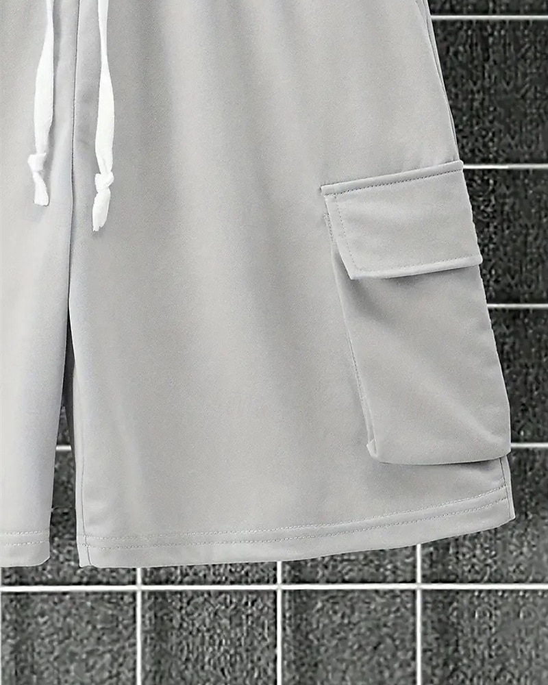 Men's Workout Set Tracksuit T shirt & Shorts Set Outfit Set Crew Neck Outdoor Daily Sports Pocket Drawstring 2 Piece Plain Black Red Green Polyester Activewear Classic Casual Summer 2026 - $36.99 –P5
