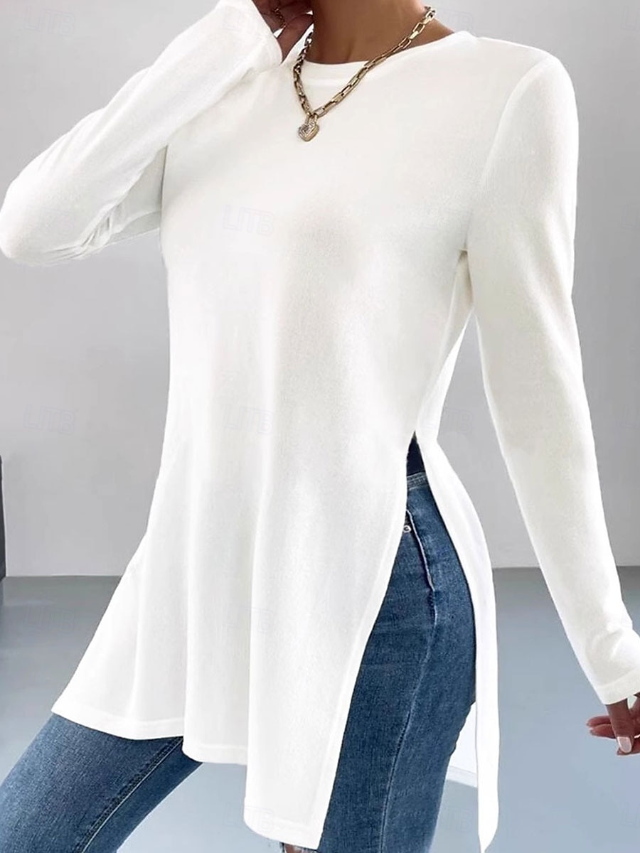 Women's T Shirt Plain Fashion Modern Casual Long Sleeve Crew Neck Long Tops Daily Weekend Patchwork Black White Spring Fall Winter 2025 - $27.99 –P1