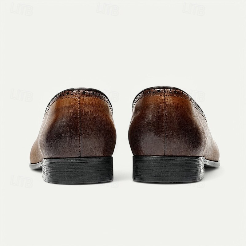 bruna tofsloafers i läder för män med brogue-detaljer, klassiska slip-on klänningskor för bröllop, fester och formella evenemang 2025 - $109.99 –P4