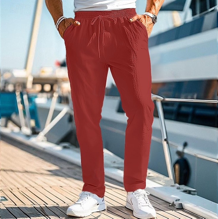 Per uomo Pantaloni di lino Pantaloni Pantaloni estivi Pantaloni da spiaggia A cordoncino Vita elastica Gamba dritta Liscio Comfort Traspirante Informale Giornaliero Per eventi Di tendenza Classico del 2025 a $20.99 –P7