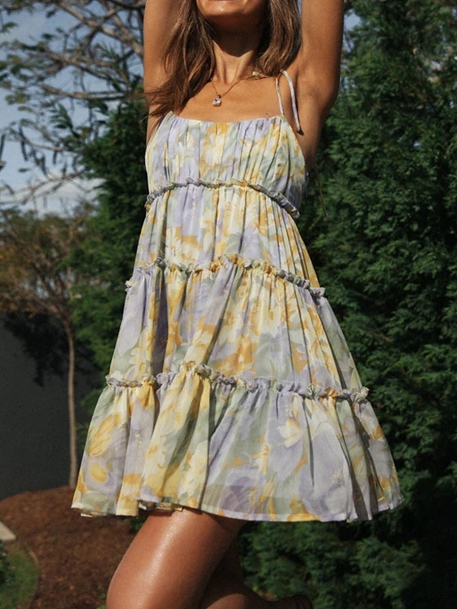 Per donna Mini abito Abito linea A Abito in tulle Abito sottoveste Abito a spalle scoperte Festa Compleanno Feste Compleanno Standard Pop art Senza maniche Con bretelline Giallo Rosa Blu Azzurro cielo del 2025 a $31.99 –P8