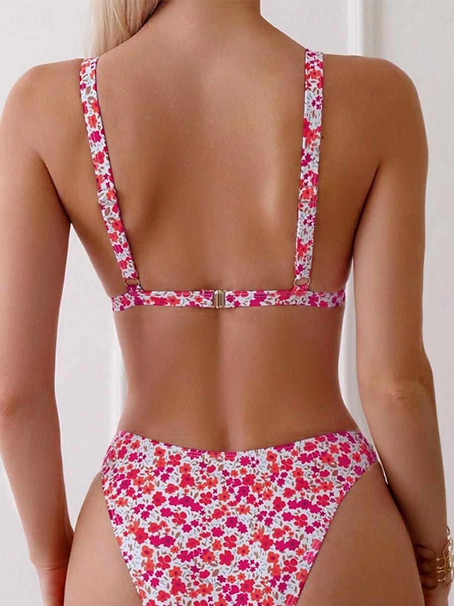 Női Fürdőruha Bikini 2 darab Merész Fürdőruha Nyitott hátú Vékony Szabadság Strandruházat Virágos V-alakú Ujjatlan Fürdőruhák 2025 - $16.49 –P3