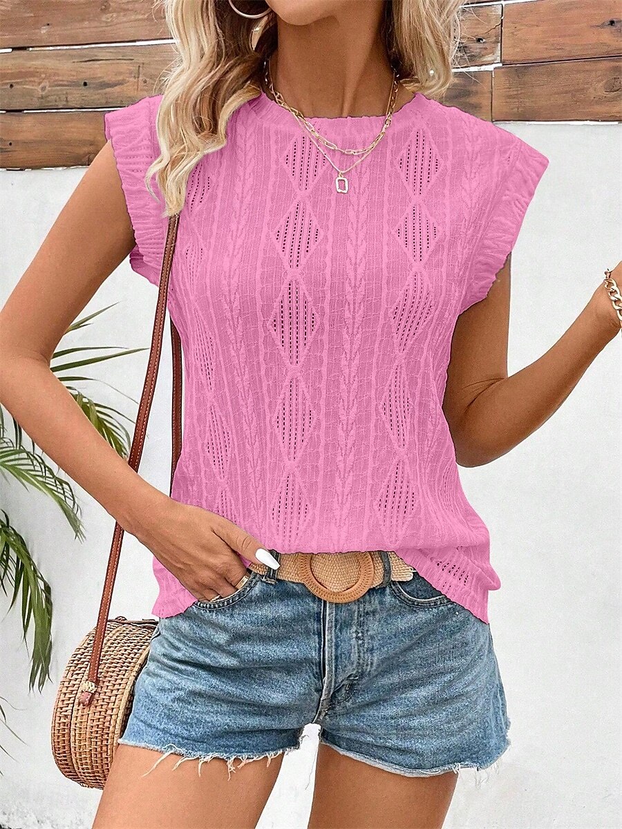 Women's T Shirt Plain Elegant Fashion Modern Sleeveless Crew Neck Regular Tops Daily Weekend White Pink Blue Green Summer Spring 2025 - $21.99 –P12