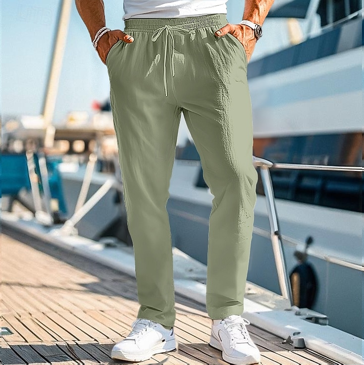 Per uomo Pantaloni di lino Pantaloni Pantaloni estivi Pantaloni da spiaggia A cordoncino Vita elastica Gamba dritta Liscio Comfort Traspirante Informale Giornaliero Per eventi Di tendenza Classico del 2025 a $20.99 –P6