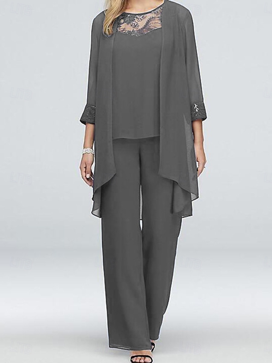 Strój weselny dla matki panny młodej elegancki casualowy dekolt w sztyfcie długość do podłogi poliester długi rękaw z koronką 2025 - $79.99 –P5